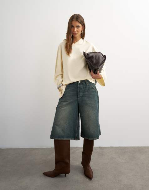 Topshop miejskie kuloty baggy z niskim stanem w spranym niebieskim odcieniu - view 1