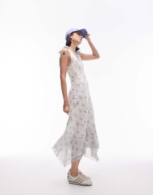 Topshop – Mieszaj i łącz – Sukienka midi z wiązanymi ramiączkami we wzór w stylu vintage