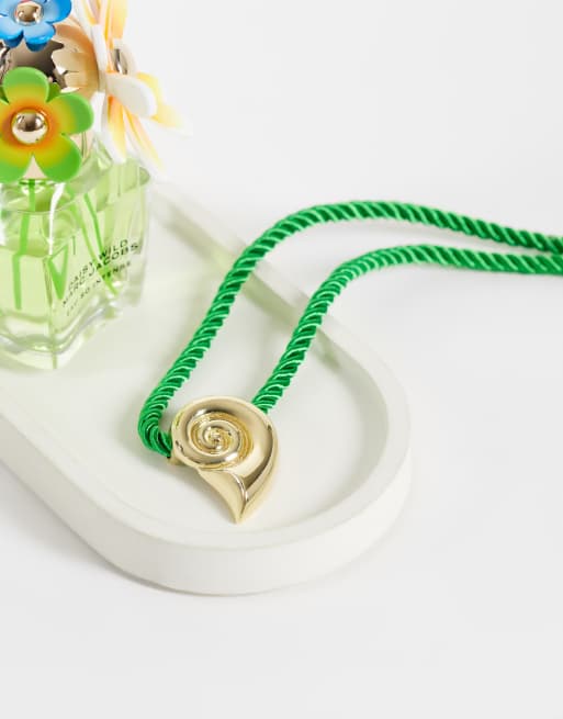 Topshop Mika rope choker with shell pendant in green and gold, 2 of 4