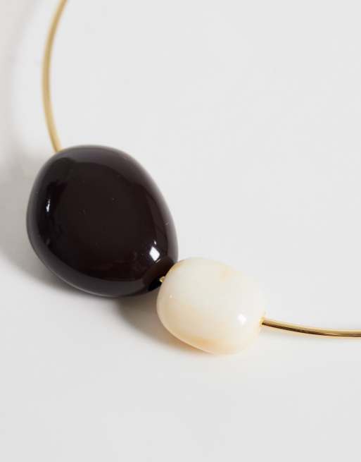 Topshop Mila choker necklace with cream and chocolate stones, 4 of 4