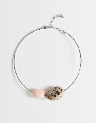 Topshop Mila Choker Necklace With Pink And Dalmatian Stones In Metallic