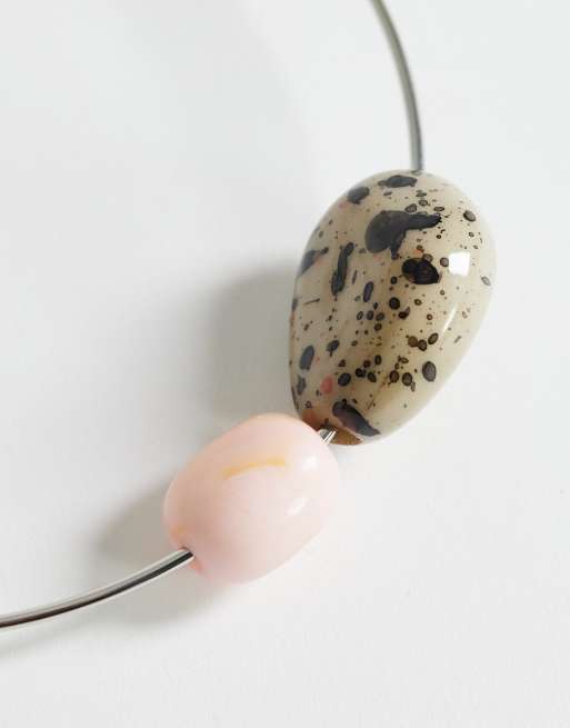Topshop Mila choker necklace with pink and dalmatian stones, 3 of 4