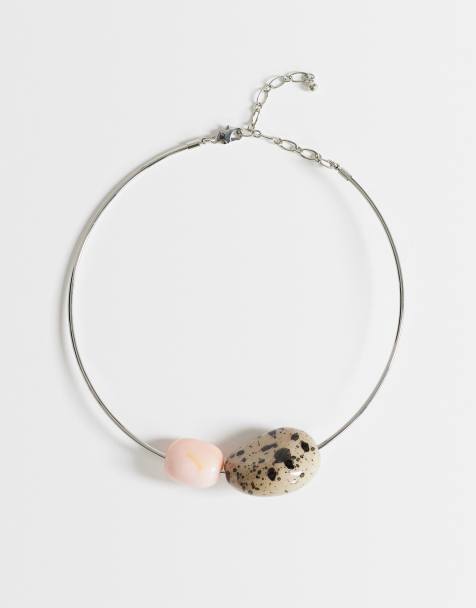 Topshop – Mila – Naszyjnik typu choker z kamieniami: różowym i w cętki dalmatyńskie - view 1