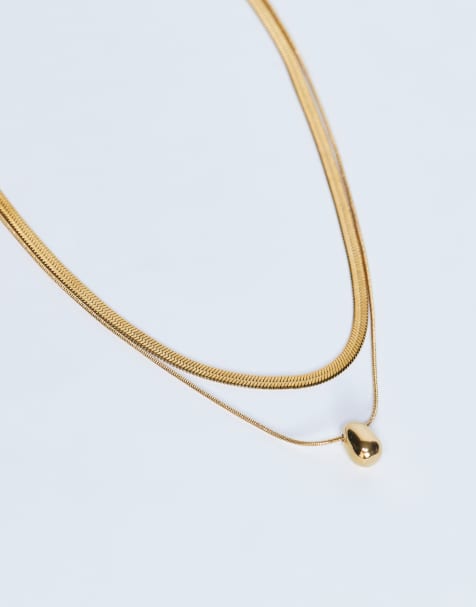 Topshop Mila waterproof stainless steel 2 pack of snake chain necklaces in gold - view 1