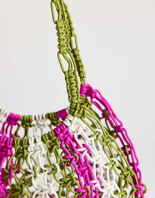 Topshop - Milan - Bolso mediano caqui a rayas con flecos de croché, 3 de 4