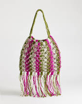 Topshop Milan crochet tassel bag in khaki stripe