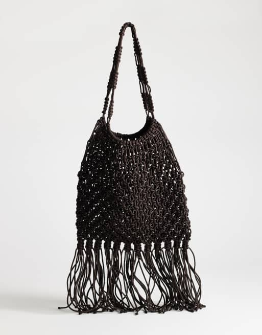 Topshop Milan medium crochet tassel bag in chocolate, 4 of 4