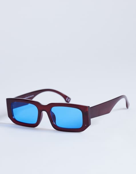 Topshop Milan rectangle sunglasses in burgundy - view 1