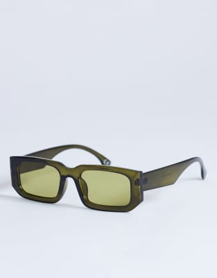Topshop Milan Rectangle Sunglasses In Green