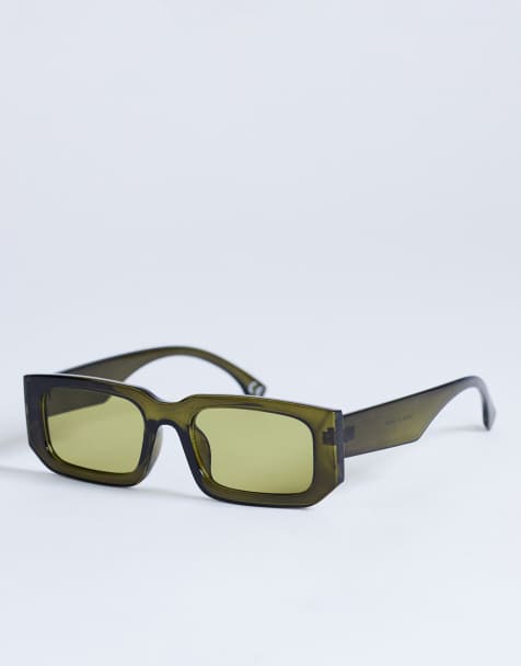 Topshop Milan rectangle sunglasses in olive green - view 1