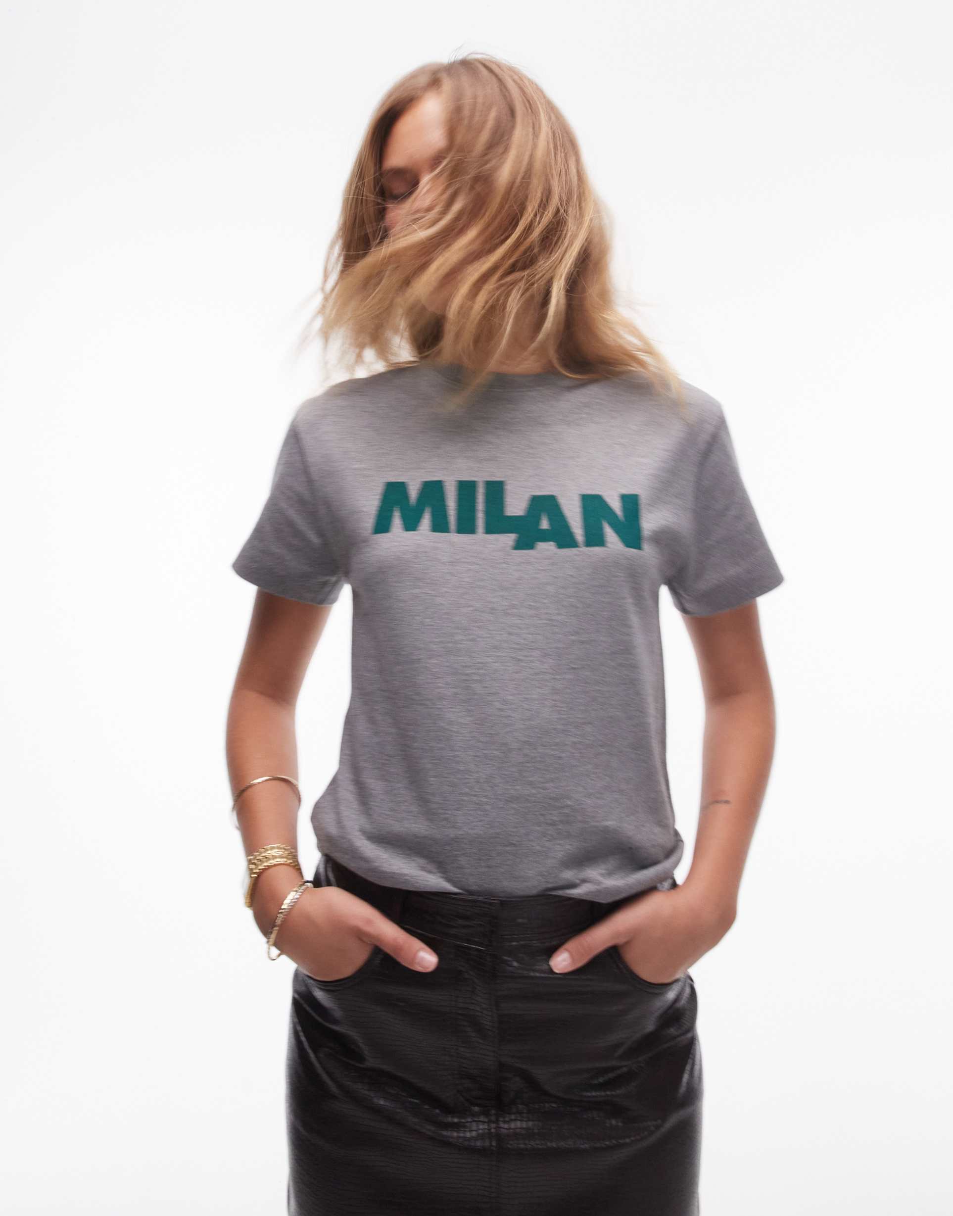 topshop milan slim graphic tee in gray heather