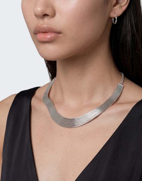 Topshop Miles Statement-Choker-Halskette in Silber - view 1