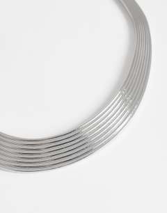 Model wearing Miles statement choker necklace in silver