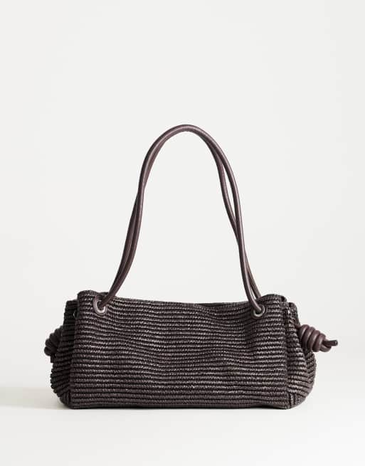 Topshop - Miller - Borsa da spalla grande in paglia color cioccolato