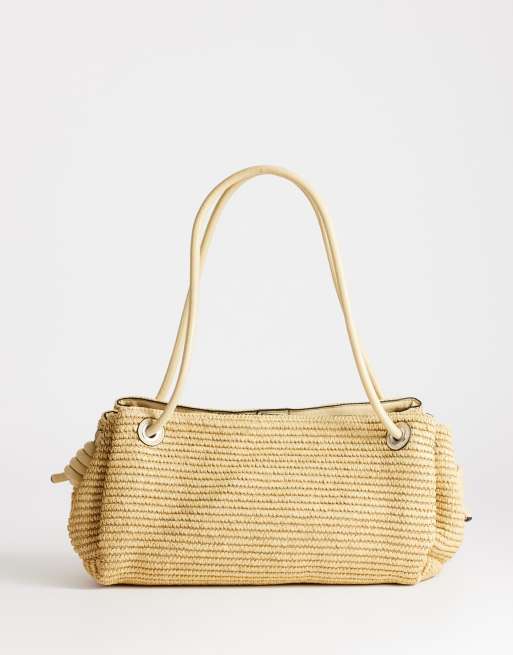 Topshop - Miller - Borsa da spalla grande in paglia colore neutro