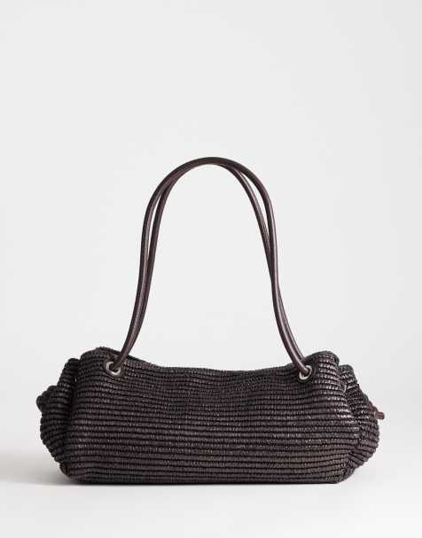 Topshop Miller large straw shoulder bag in chocolate - view 1