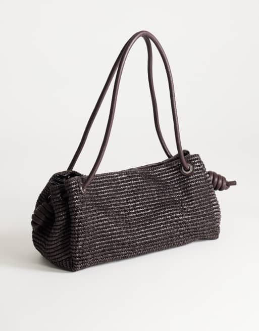 Topshop Miller large straw shoulder bag in chocolate, 3 of 4