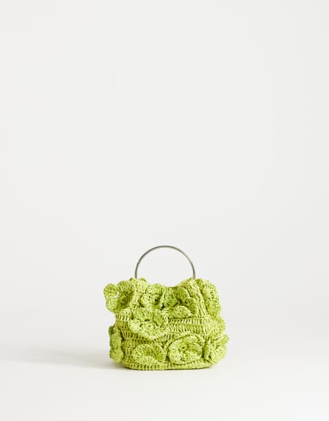 Topshop - Millie - Borsa piccola in paglia color lime con manico in metallo e fiore - view 1