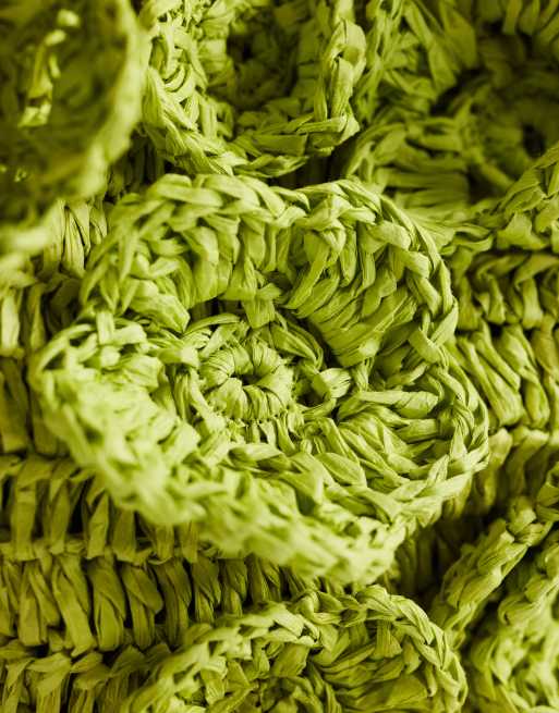 Topshop Millie small straw flower grab bag with metal handle in lime, 2 of 4