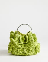 Topshop Millie straw flower grab bag with metal handle in lime
