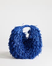 Topshop Milo straw fringe grab bag in cobalt