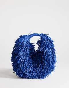 Milo straw fringe grab bag in cobalt