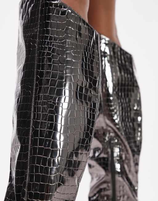 Topshop – Milo – Tenngrå, metalliska, lårhöga boots med klackar , 4 av 4