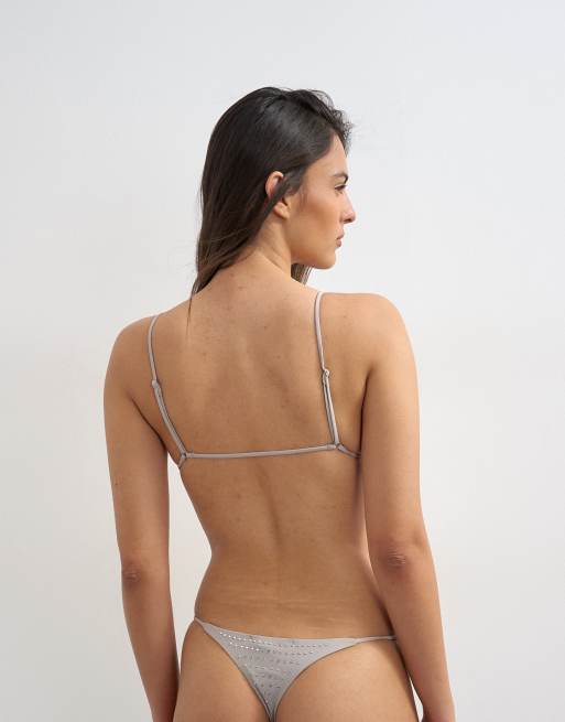Topshop – Mimi – Knappe Tanga-Bikinihose in Grau mit Schmucksteinen, 2 von 4