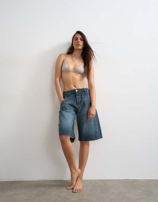 Topshop Mimi micro triangle bikini top with gems in grey, 4 of 4