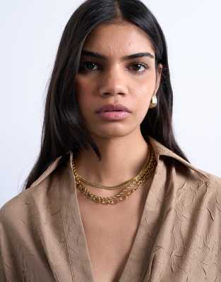 Topshop - Mina - Mehrreihige Halskette aus wasserdichtem Edelstahl in Goldoptik-Goldfarben