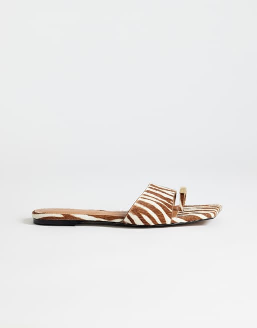 Topshop Mina mule flat sandals with hardware hair on real leather zebra, 2 of 4