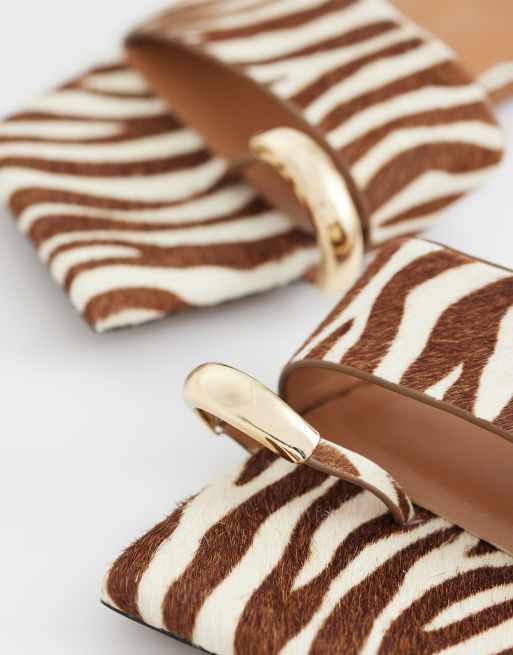 Topshop Mina mule flat sandals with hardware hair on real leather zebra, 3 of 4