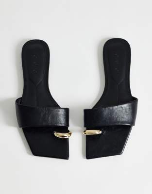 Topshop Mina mule flat sandals with hardware in black