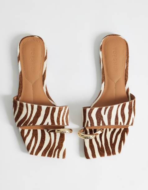 Topshop - Mina - Sandales plates style mules en cuir véritable effet poulain à motif zébré - view 1