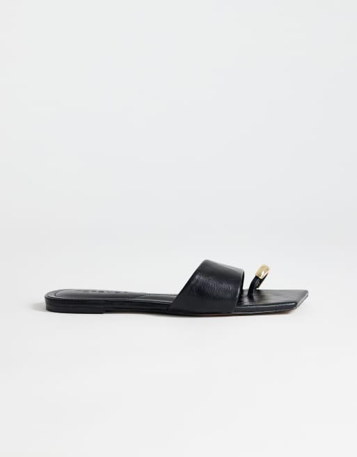 Topshop - Mina - Sorte flade mule-sandaler med metaldetaljer, 2 af 4