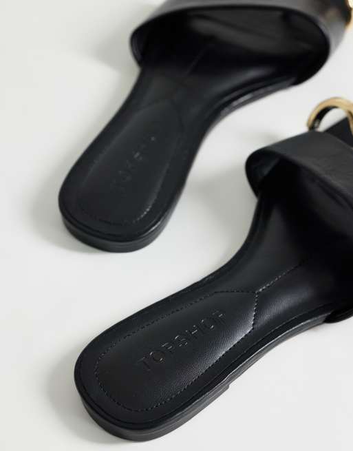 Topshop - Mina - Sorte flade mule-sandaler med metaldetaljer, 4 af 4