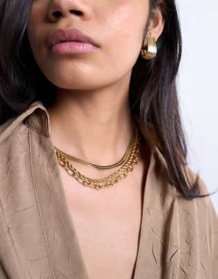 Topshop Mina Waterproof Stainless Steel Multirow Chain Necklace In Gold