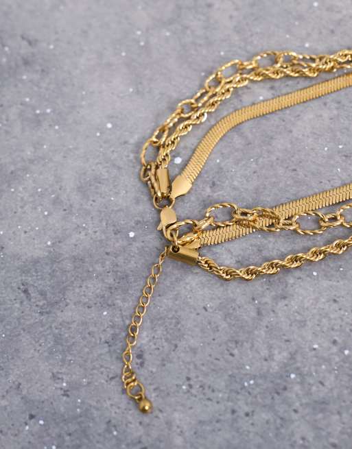 Topshop Mina waterproof stainless steel multirow chain necklace in gold, 3 of 3