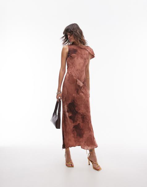 Topshop – Mineralmönstrad, diagonalskuren midiklänning med asymmetrisk halsringning - view 1