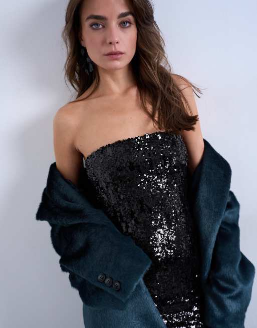 Topshop - Mini bandeau-jurk met lovertjes in zwart, 2 van 4