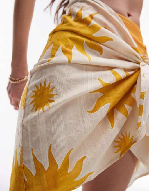 Topshop mini beach sarong skirt in sun print