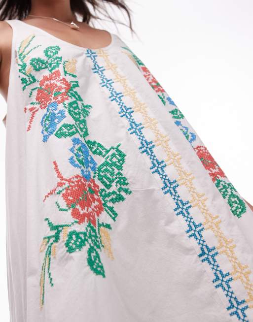 Topshop mini cross stitch embroidered strappy dress in multi | ASOS