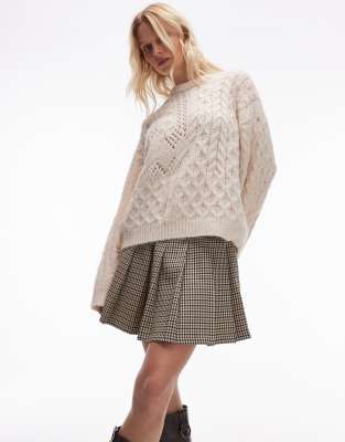 Thumbnail - Topshop - Mini-Faltenrock mit niedrigem Bund und kariertem Hahnentrittmuster-Braun