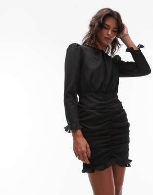 Topshop - Mini-Freizeitkleid in Schwarz mit geraffter Vorderseite