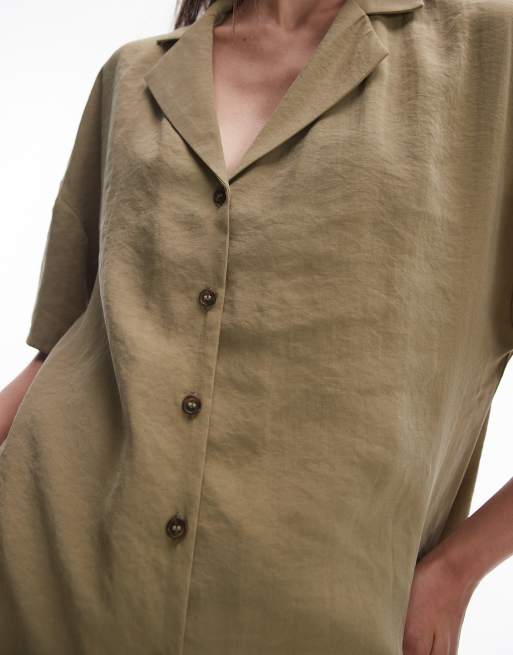 Topshop – Mini-Hemdblusenkleid in Khaki mit Knopfleiste, 3 von 4