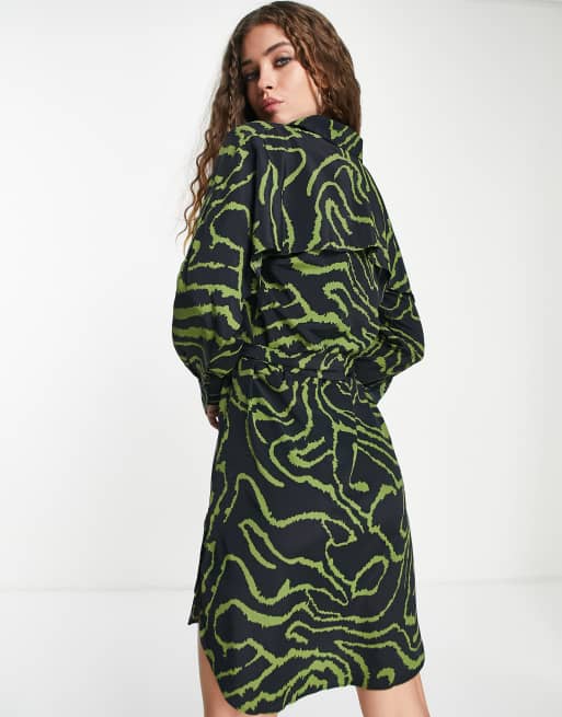 Topshop – Mini-Hemdkleid in Grün mit Animalprint, 3 von 4