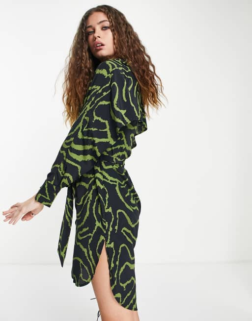Topshop – Mini-Hemdkleid in Grün mit Animalprint, 4 von 4
