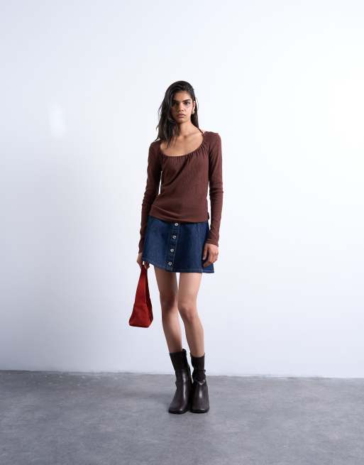 Topshop – Mini-Jeansrock in Indigoblau mit Knopfleiste und Rinse-Waschung, 2 von 5
