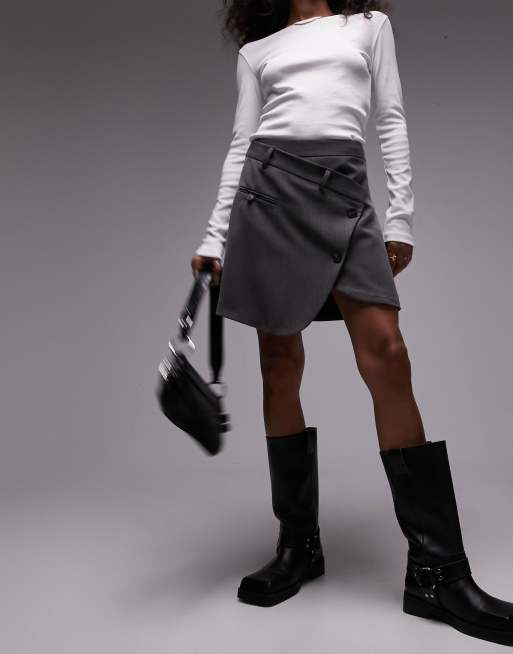 Topshop - Mini-jupe ajustée portefeuille - Gris