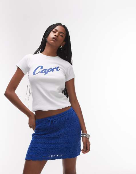 Topshop - Mini-jupe courte en maille au crochet - Bleu de cobalt - view 1